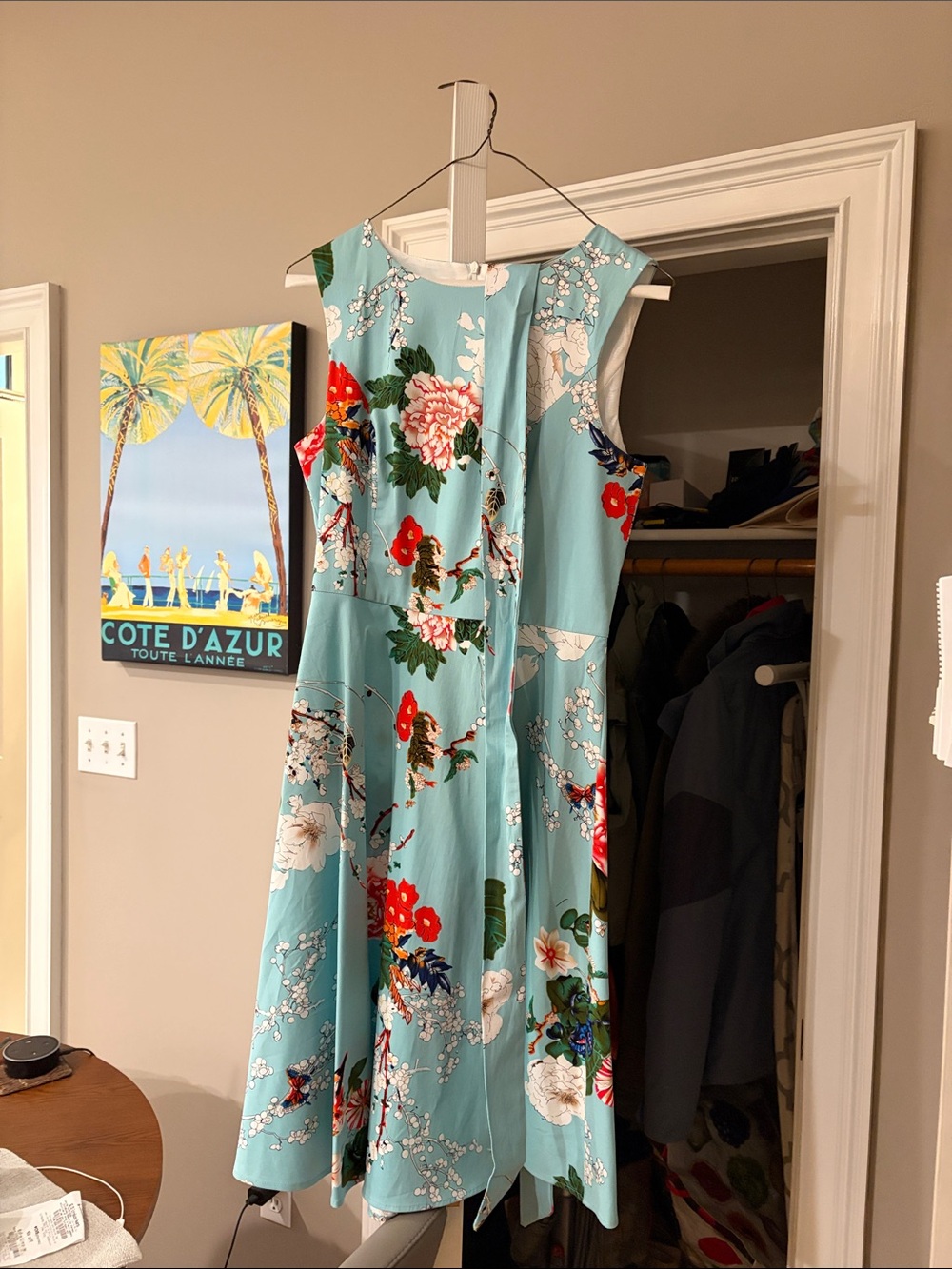 Floral Fit-and-Flare Dress in Light Blue